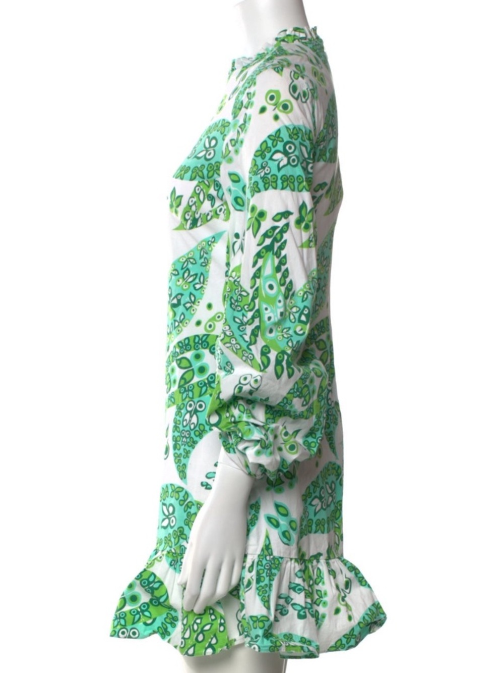 STAUD Staud Carolina Ruffle Mini dress green paisley size 8 - Picture 6 of 11